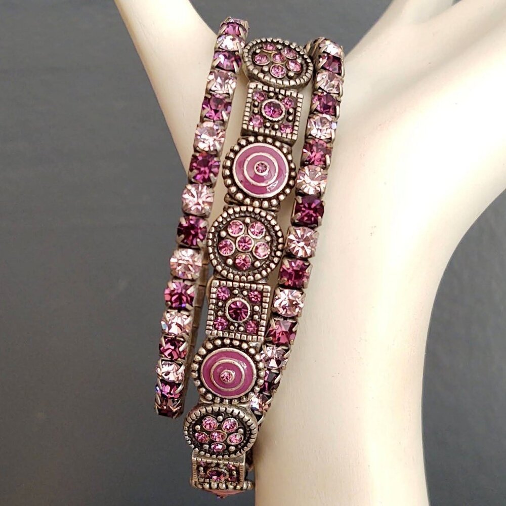 3 purple beaded stretch bracelets